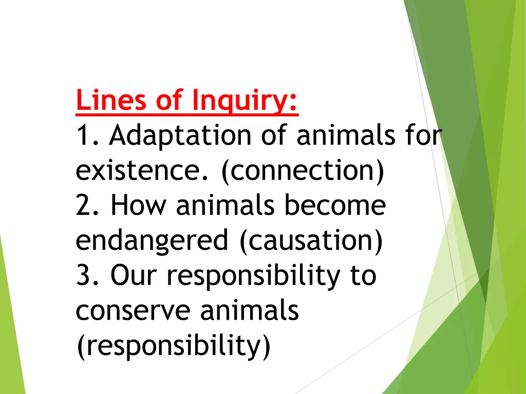 lines of inquiry 1 adaptation of animals