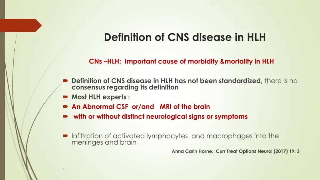 definition of cns disease in hlh