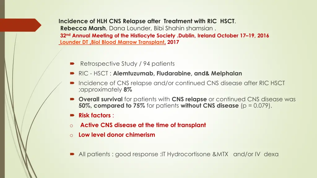 incidence of hlh cns relapse after treatment with