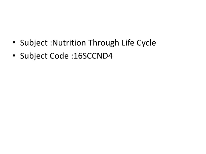 subject nutrition through life cycle subject code