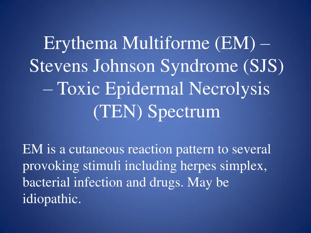 erythema multiforme em stevens johnson syndrome