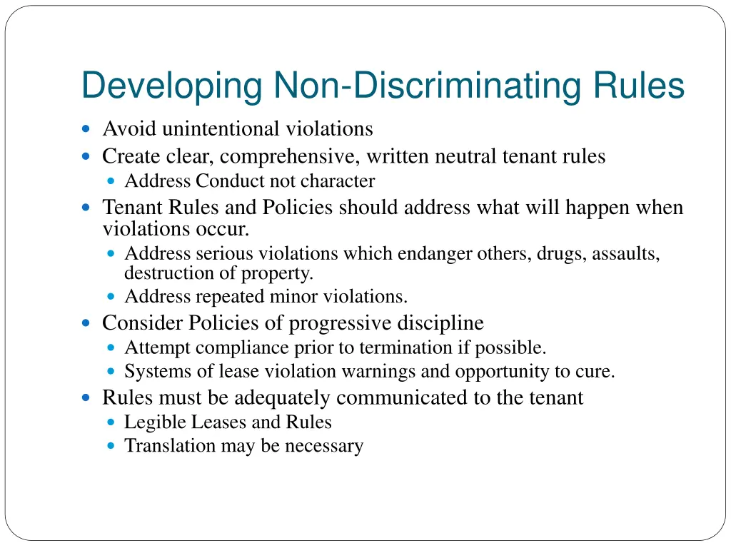 developing non discriminating rules avoid