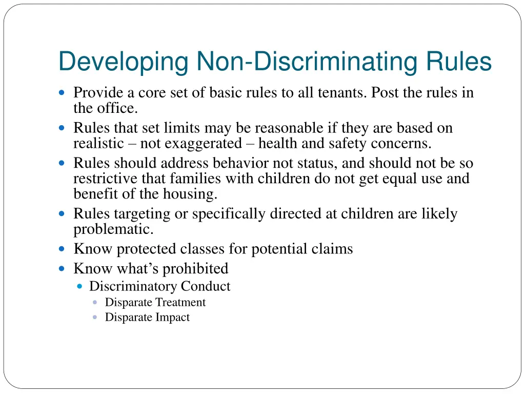 developing non discriminating rules provide