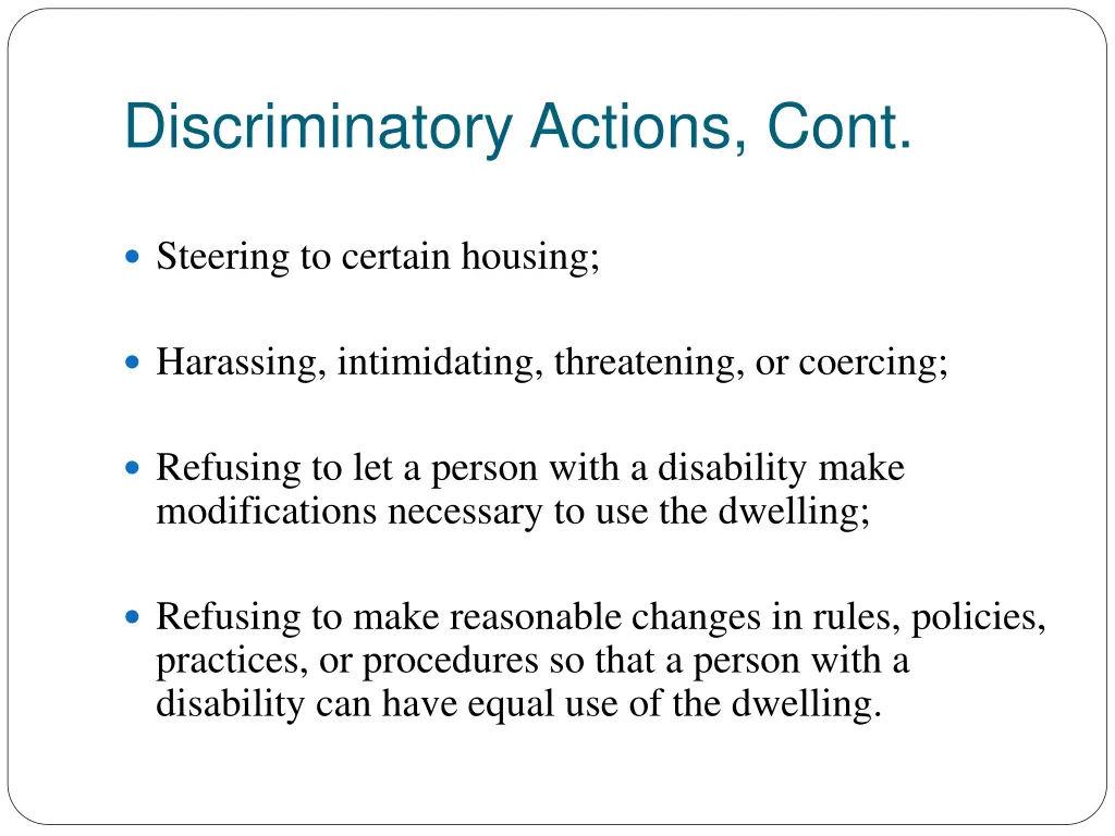 discriminatory actions cont