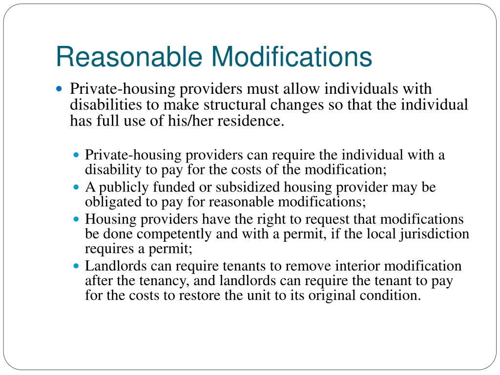 reasonable modifications private housing