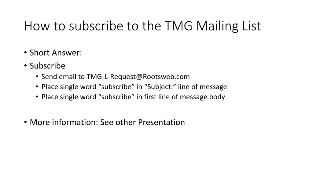 how to subscribe to the tmg mailing list