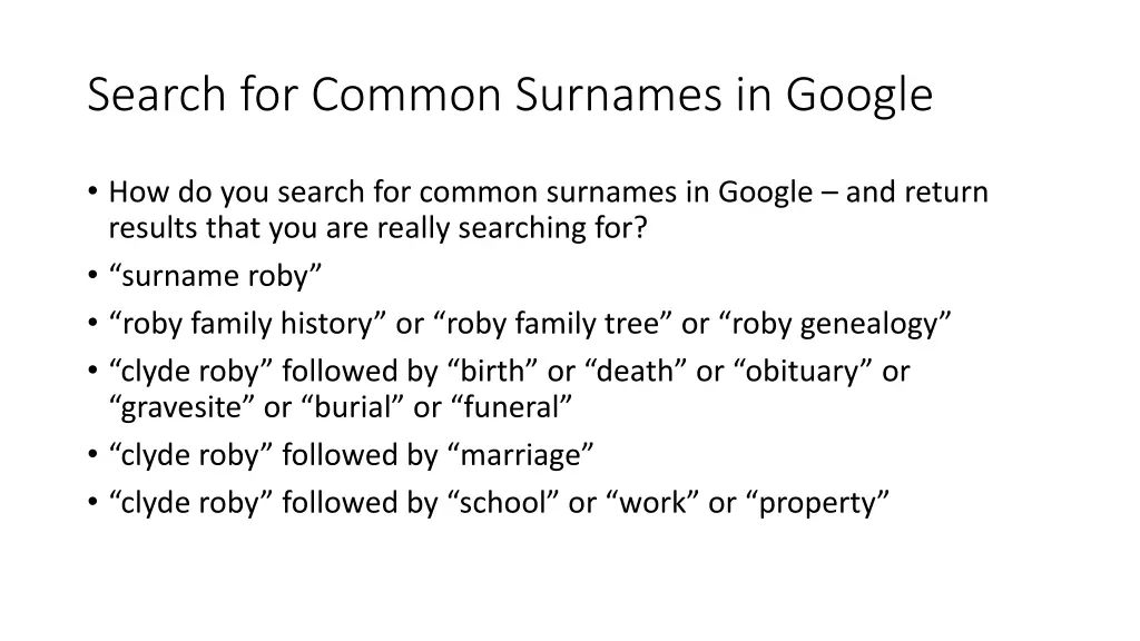 search for common surnames in google