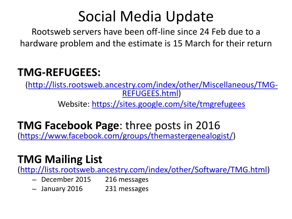 social media update rootsweb servers have been