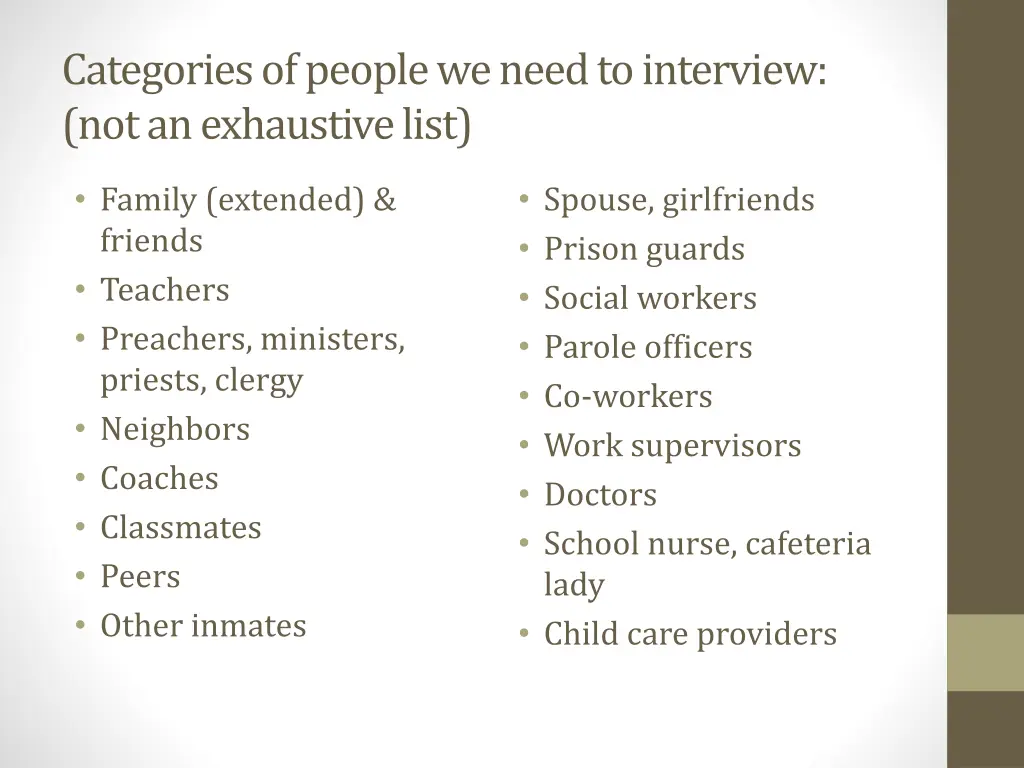 categories of people we need to interview