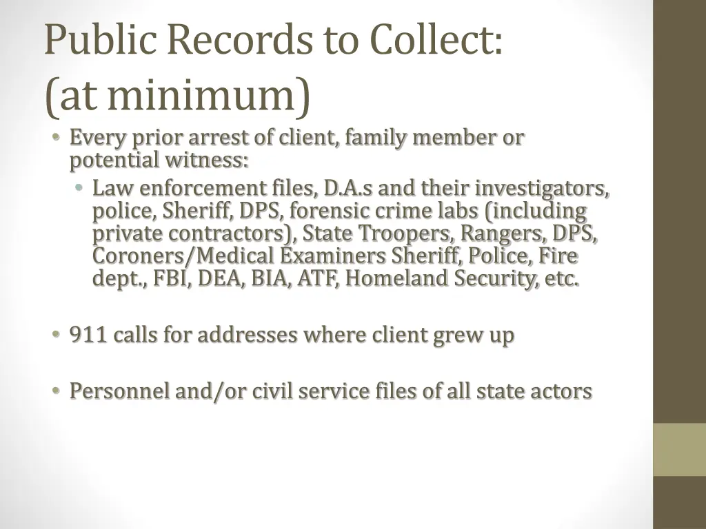 public records to collect at minimum every prior