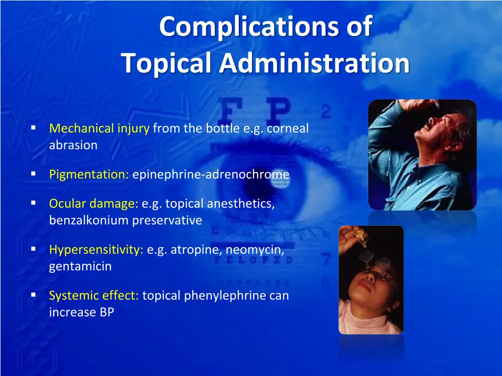 complications of topical administration