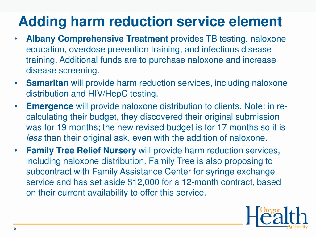 adding harm reduction service element albany