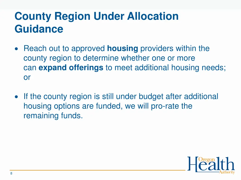 county region under allocation guidance