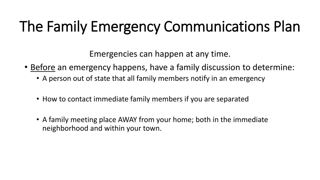 the family emergency communications plan