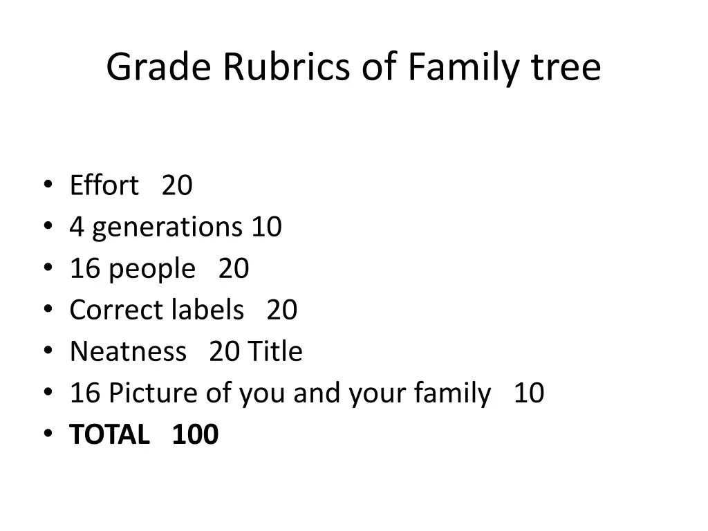 grade rubrics of family tree