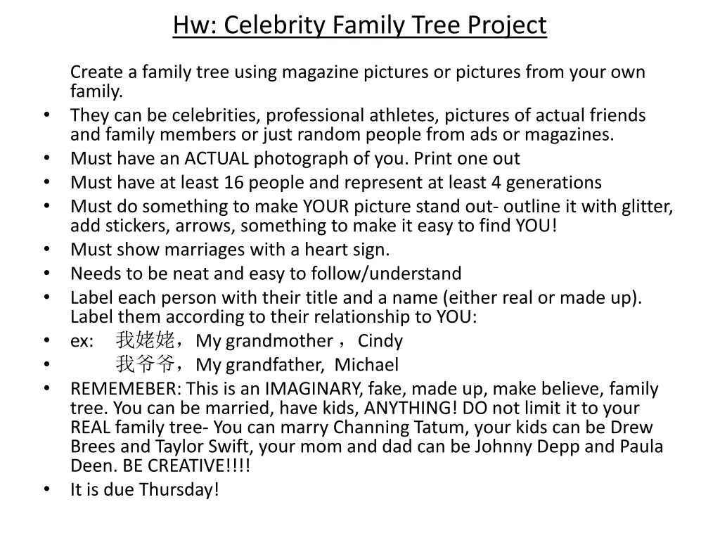 hw celebrity family tree project