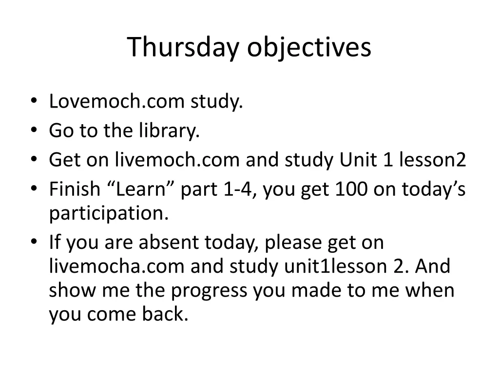 thursday objectives