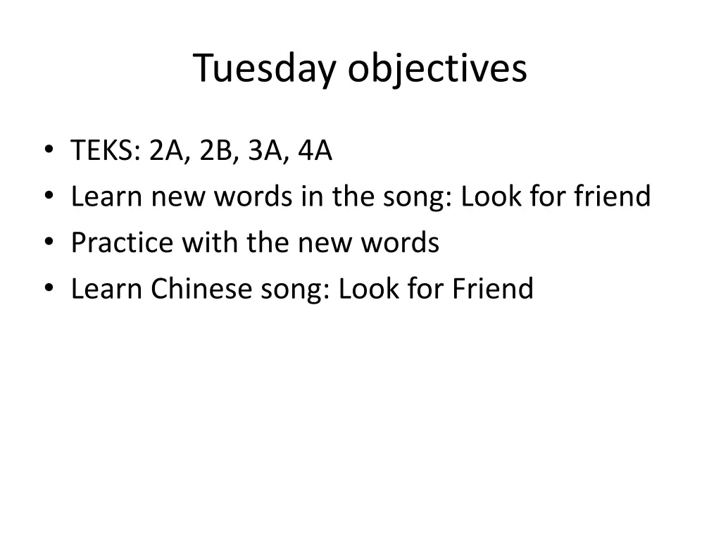 tuesday objectives