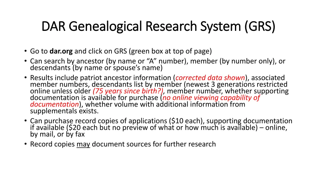 dar genealogical research system