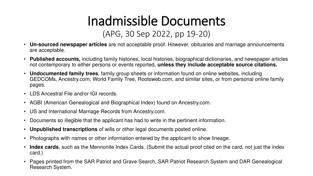 inadmissible documents inadmissible documents