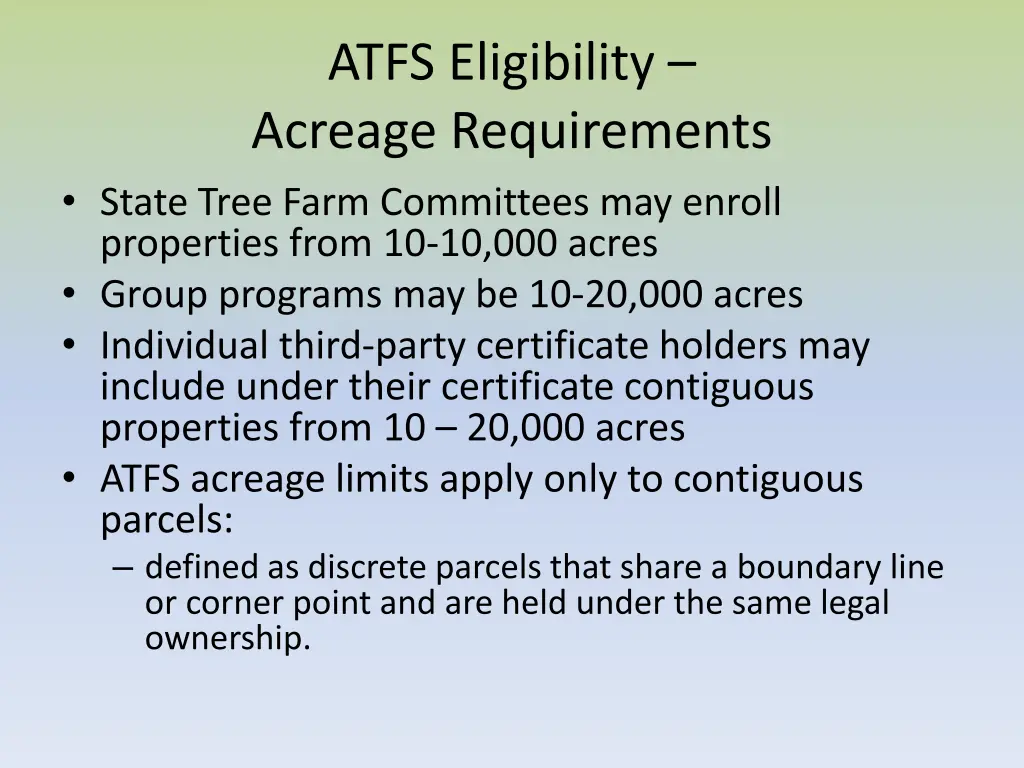 atfs eligibility acreage requirements state tree