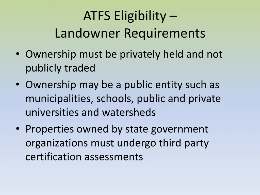 atfs eligibility landowner requirements