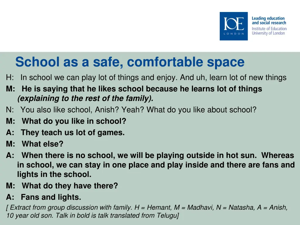 school as a safe comfortable space h in school