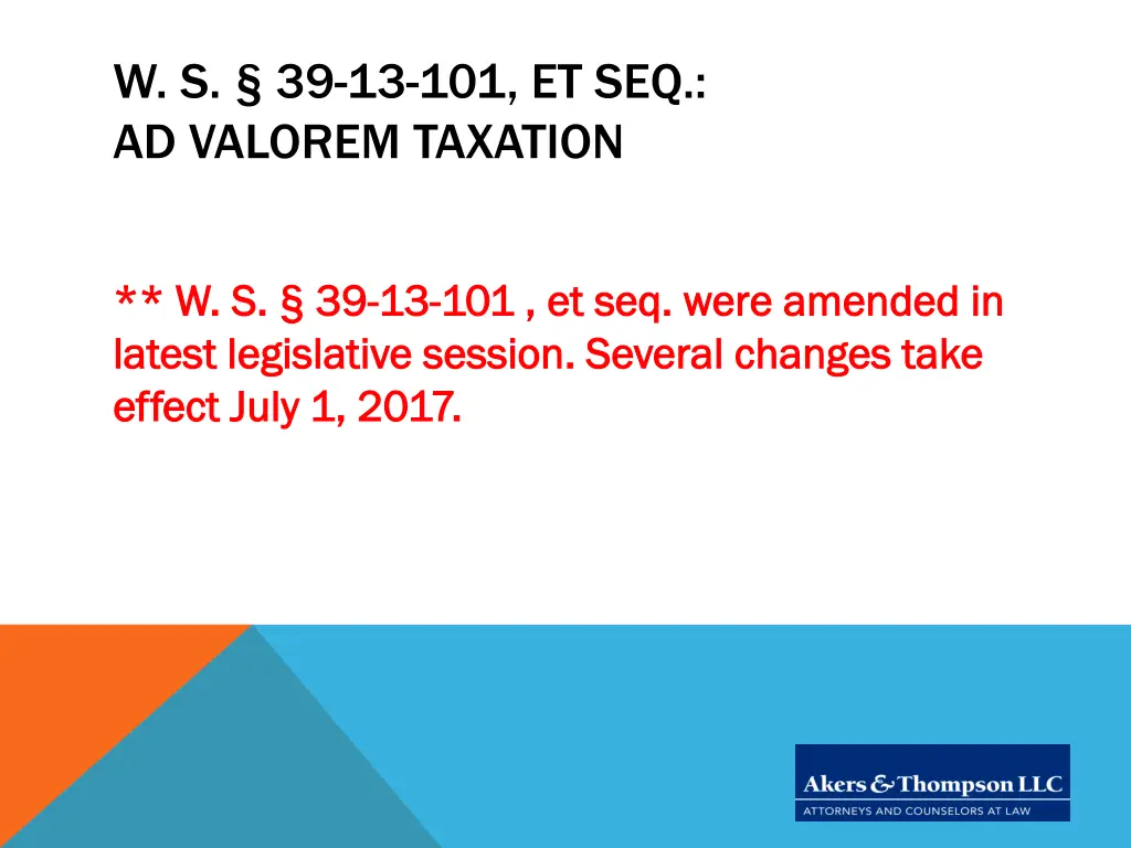 w s 39 13 101 et seq ad valorem taxation