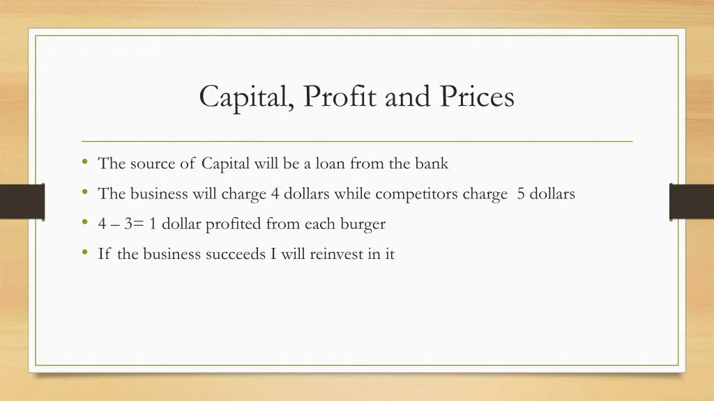 capital profit and prices