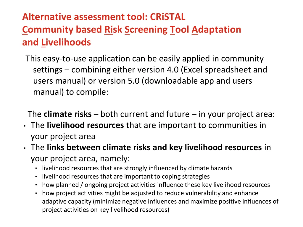 alternative assessment tool cristal community