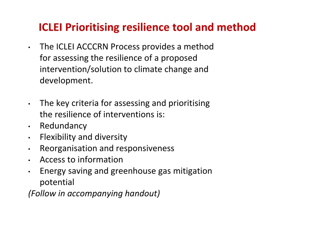 iclei prioritising resilience tool and method