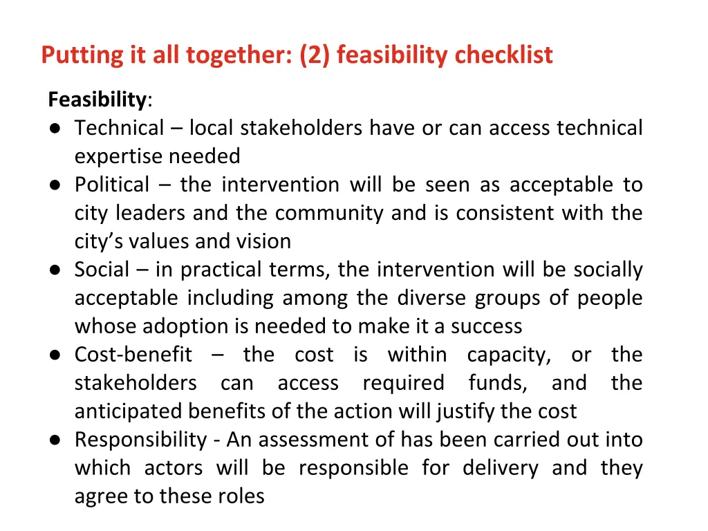 putting it all together 2 feasibility checklist