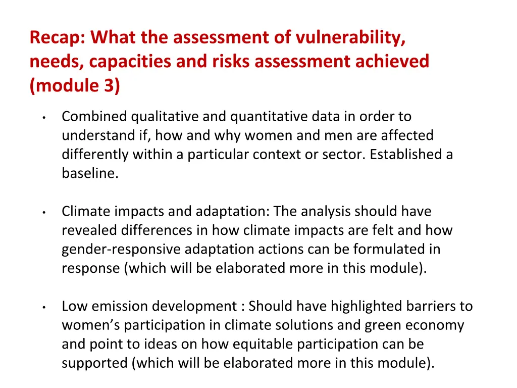 recap what the assessment of vulnerability needs