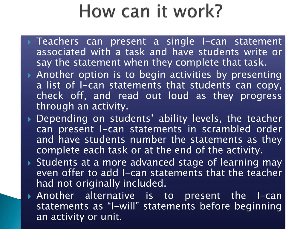 teachers can present a single i can statement
