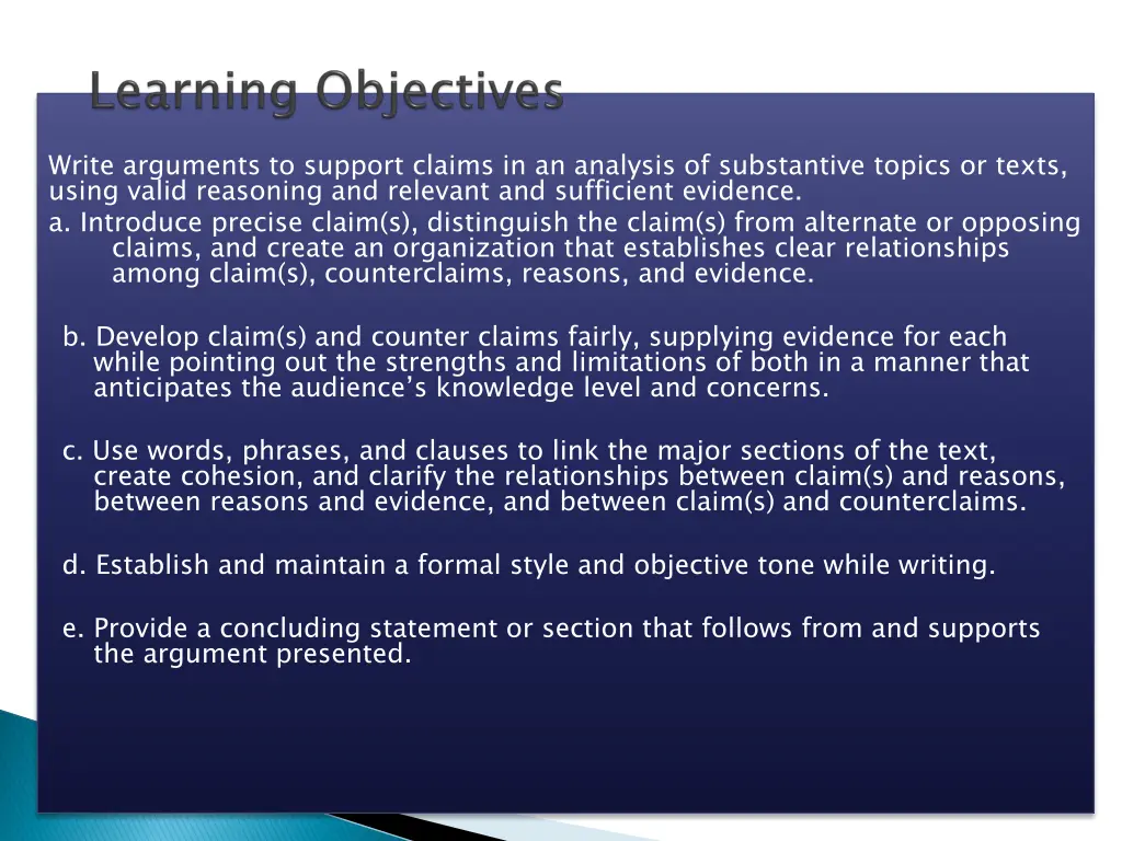write arguments to support claims in an analysis