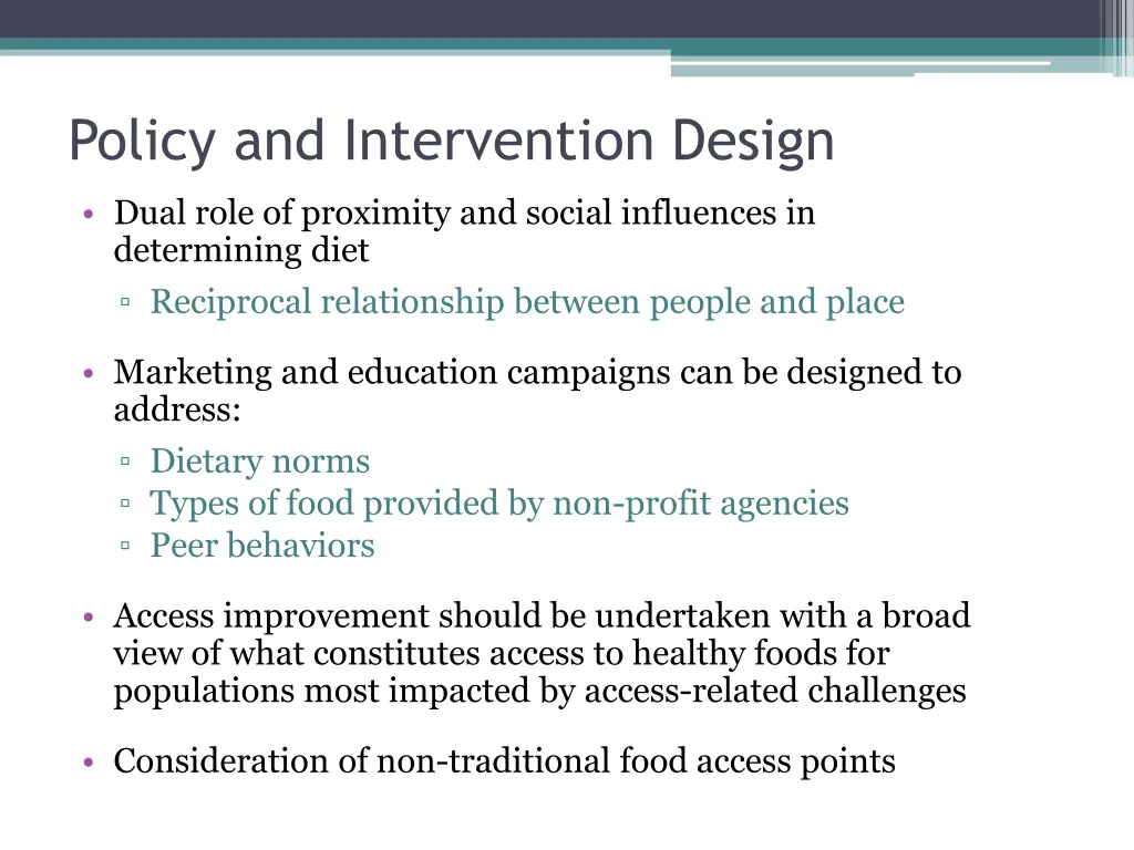 policy and intervention design