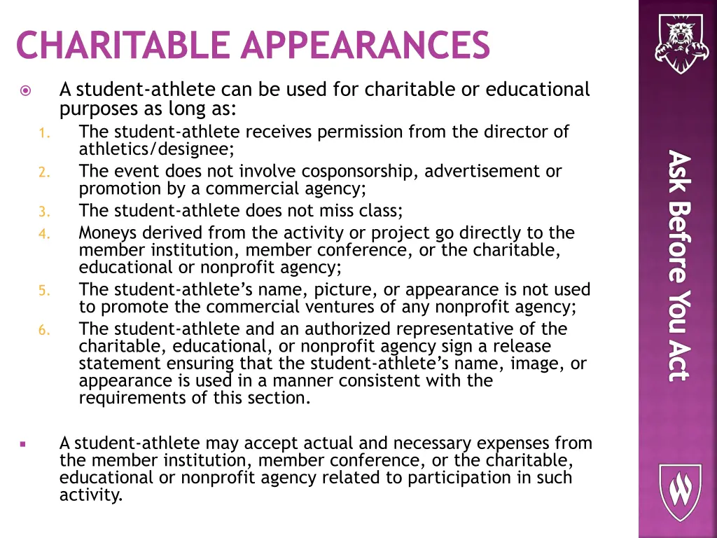 charitable appearances