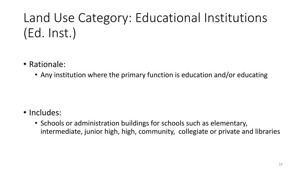 land use category educational institutions ed inst