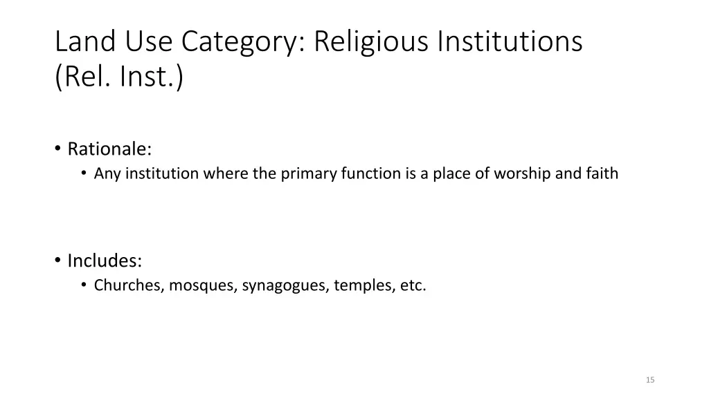 land use category religious institutions rel inst