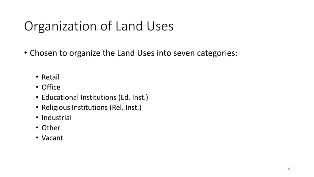 organization of land uses