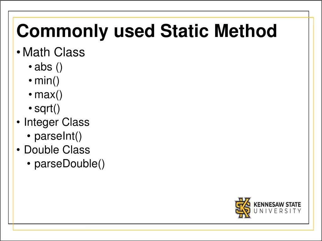 commonly used static method math class