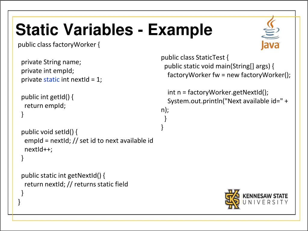 static variables example public class