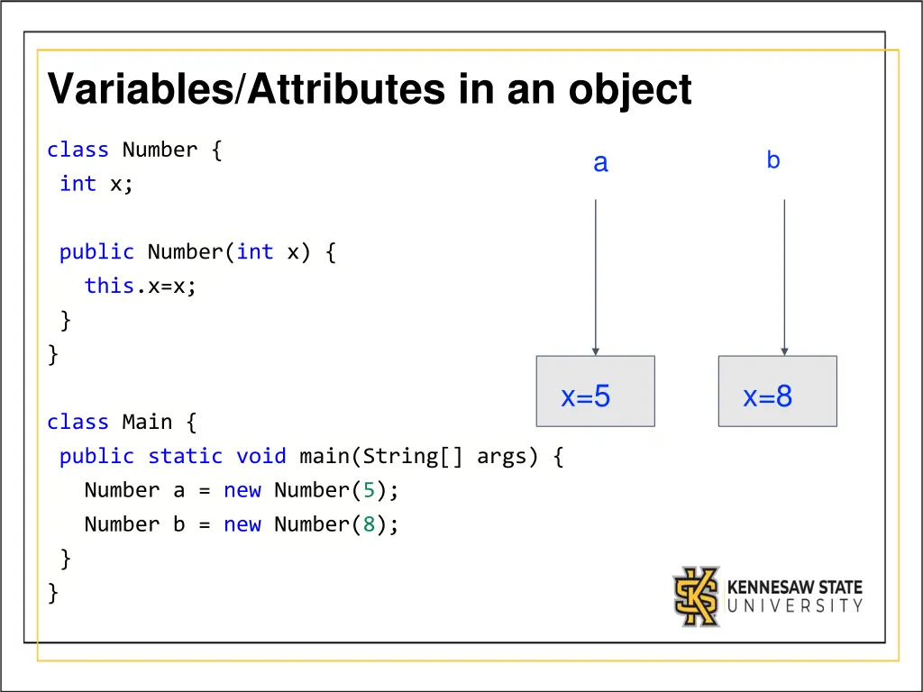 variables attributes in an object