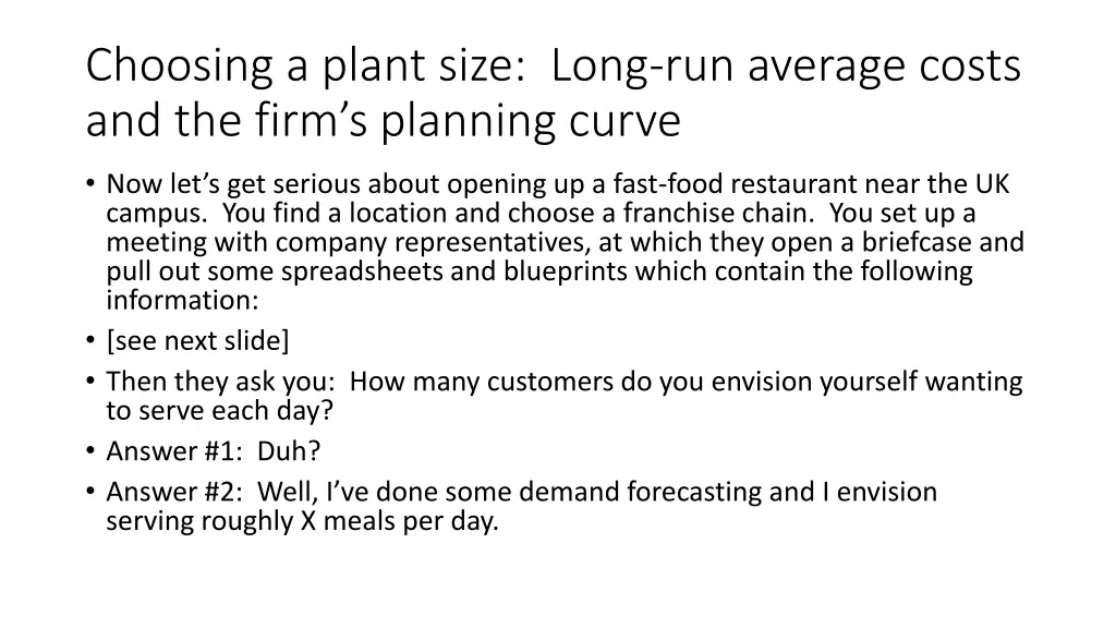 choosing a plant size long run average costs