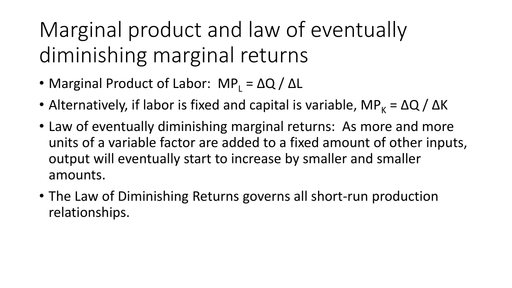 marginal product and law of eventually