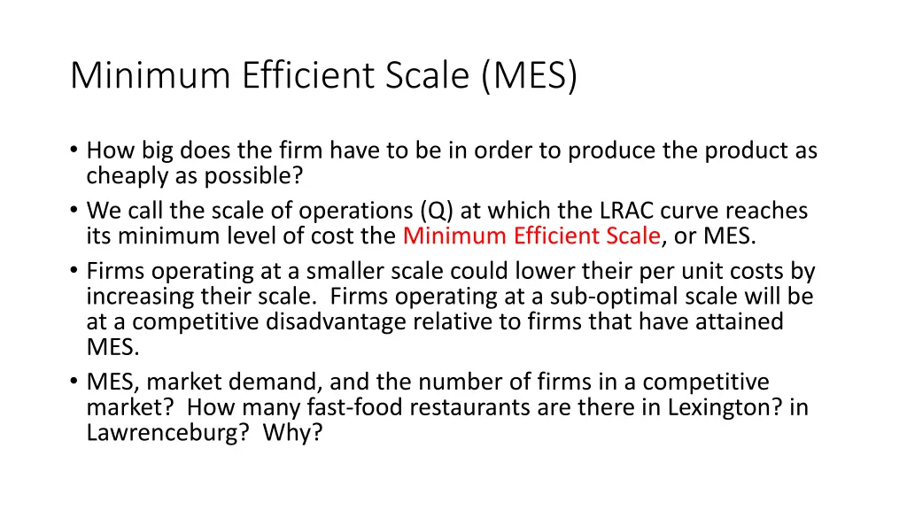 minimum efficient scale mes