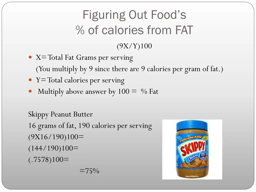 figuring out food s of calories from fat