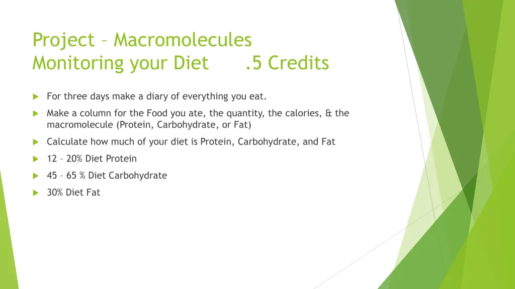 project macromolecules monitoring your diet