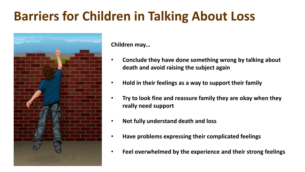 barriers for children in talking about loss