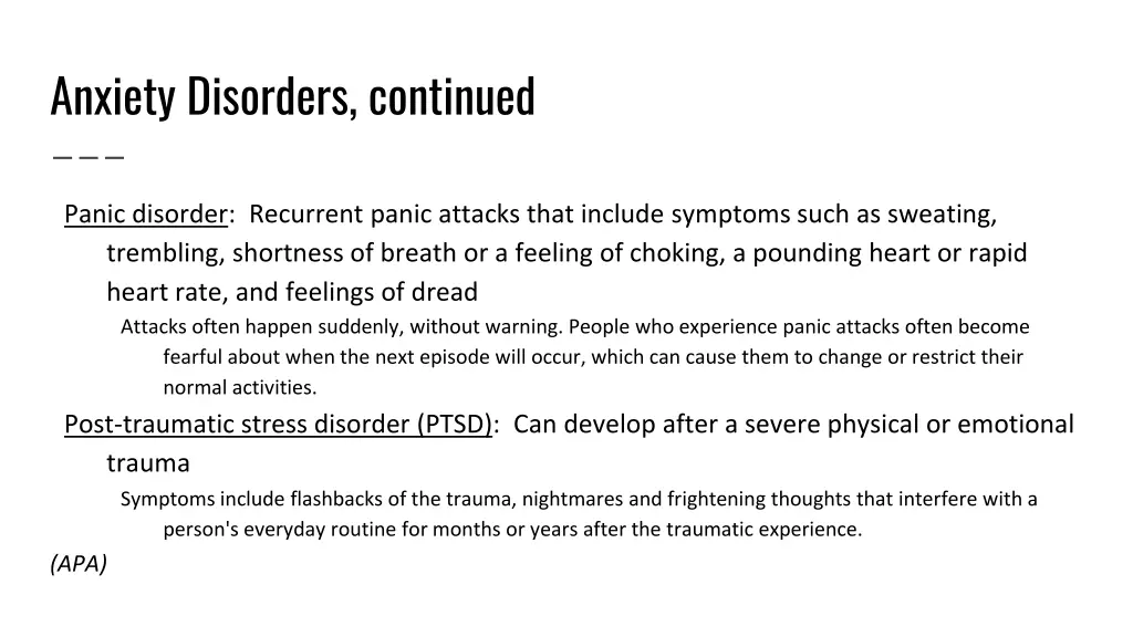 anxiety disorders continued